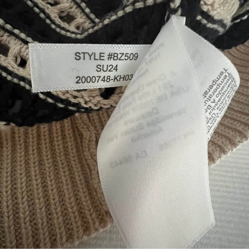 J Crew Crocheted Cream/Black Stripe Open Neck Pullover XL